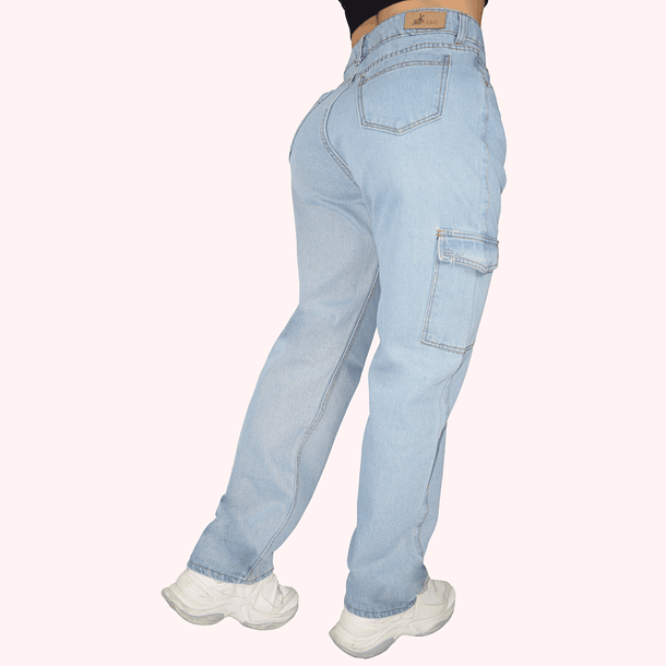 Jeans Tipo Cargo/Camuflado Para Mujer Azul Claro 2
