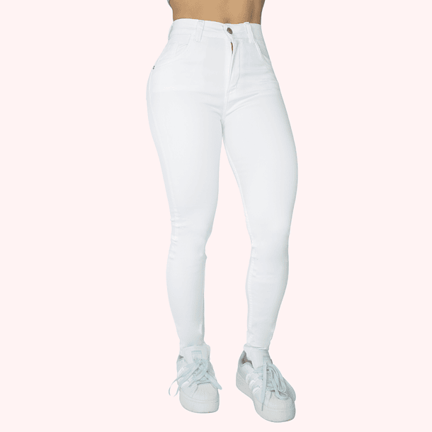 Jeans tiro alto blanco 1
