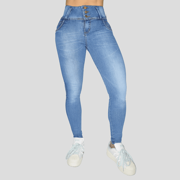 Jeans Para Mujer Pretina Ancha Azul Medio Claro  3