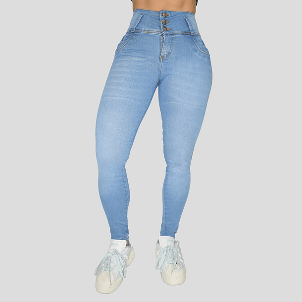 Jeans Para Mujer Pretina Ancha Azul Claro 3