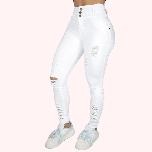 Jeans Para Mujer Pretina Ancha Blanco Roto 3