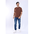 Men's comfort jean in a medium tone with wear 1