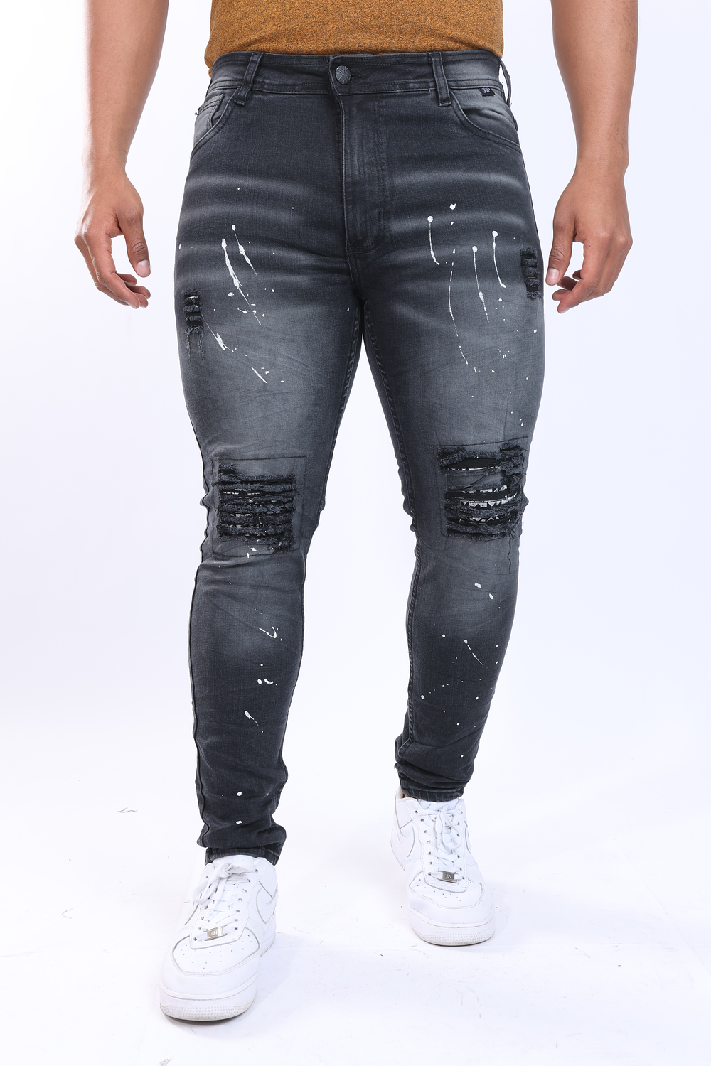 Jeans Skinny confort para hombre con Desgastados y pintas 4