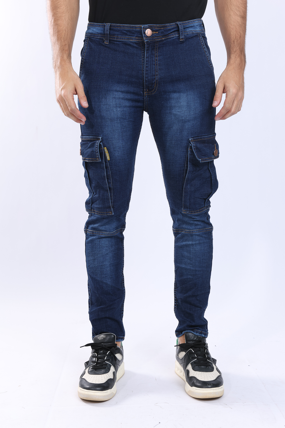 Jean tipo cargo azul industrial para hombre 4