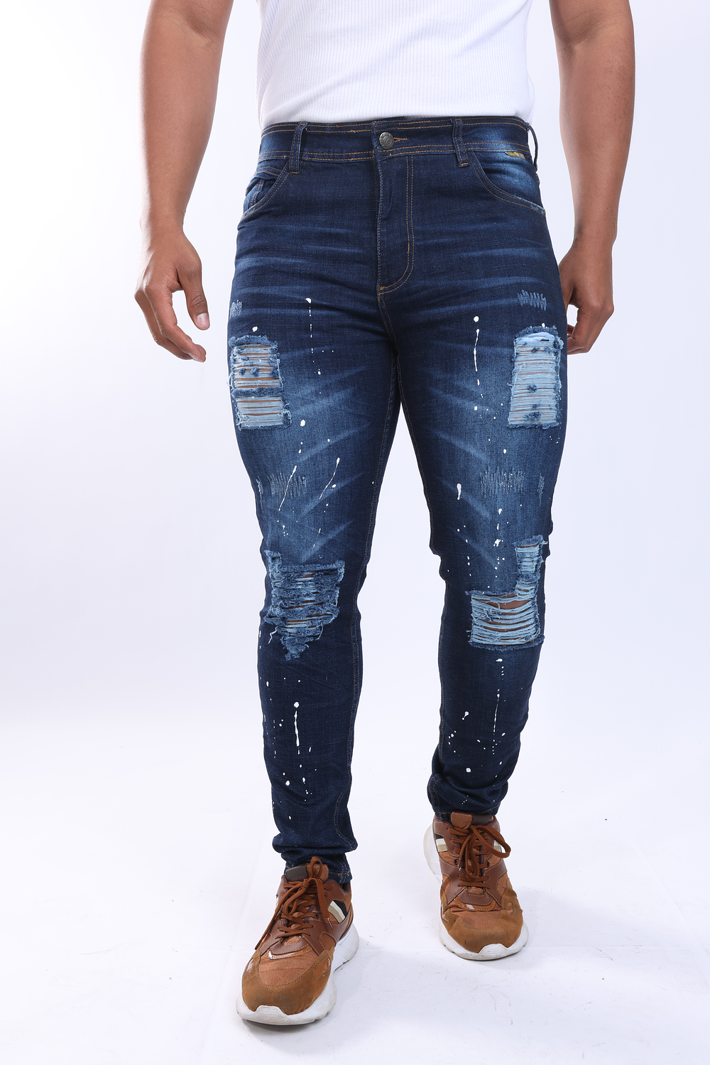 Men's Comfort Jean - Dark Tone with Distressing and Spots 4