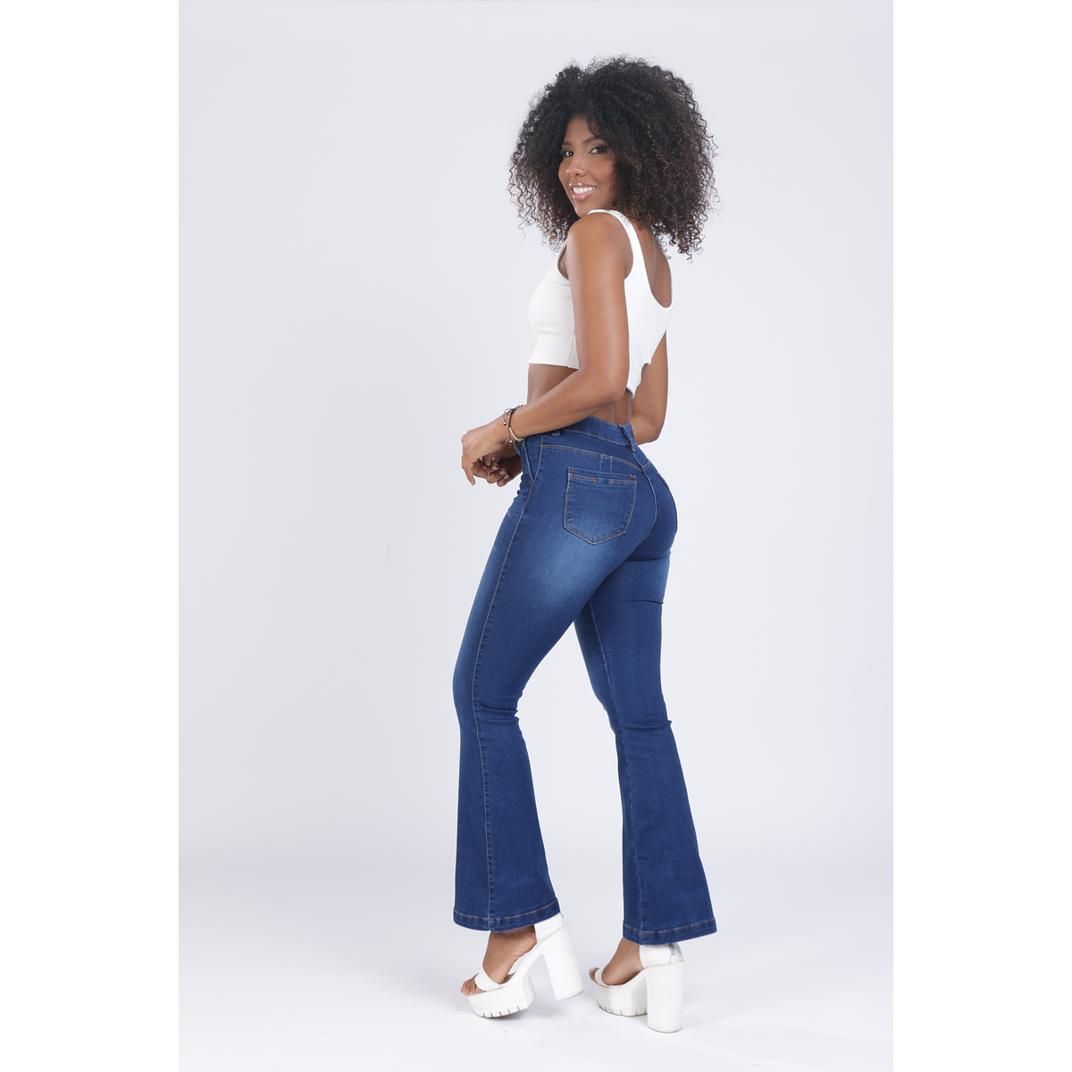 Jeans 2025 Short Jeans A Campana Women's Bell Bottom Jean Medium Denim