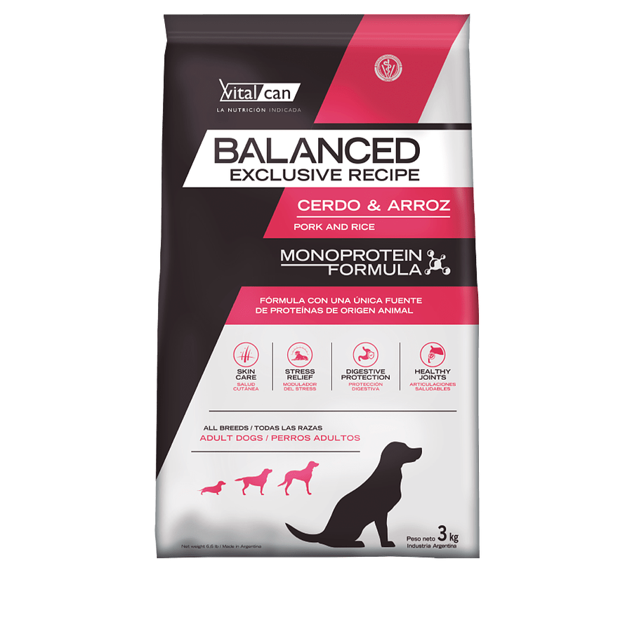 Balanced Adult Dog EXCLUSIVE RECIPE MONOPROTEIN Cerdo y Arroz 3 kilos