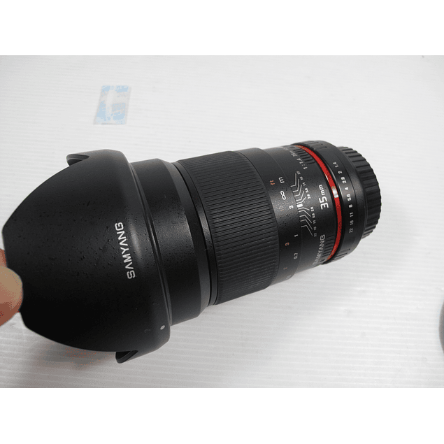 Samyang 35mm 1.4 completa com para-sol Estado TOP para Canon