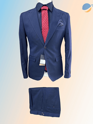 Conjunto Terno Masculino Slim Premium Risca de Giz - Azul Marinho