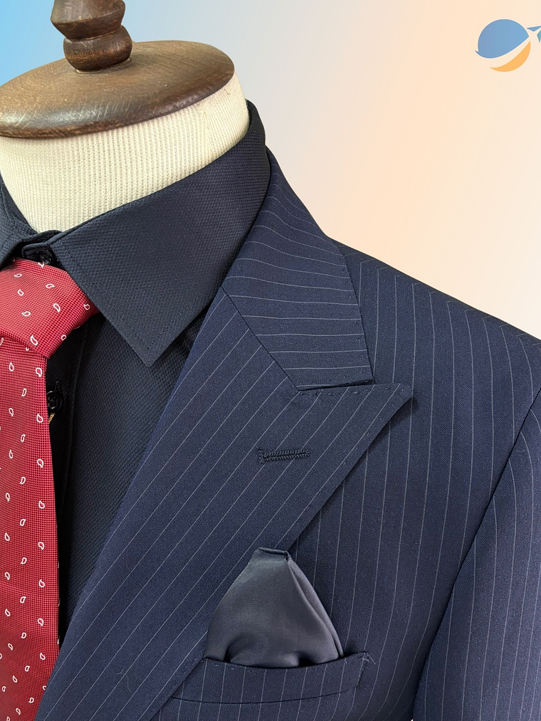 Conjunto Terno Masculino Slim Premium Risca de Giz - Azul Marinho 2