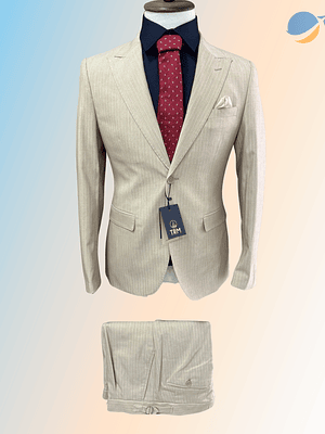 Conjunto Terno Masculino Slim Premium Risca de Giz - Areia