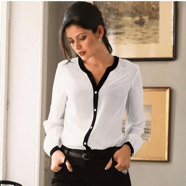 Blusa de moda manga larga blanco con negro