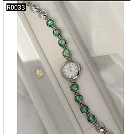 Reloj plateado con pulso con Diamantes verdes