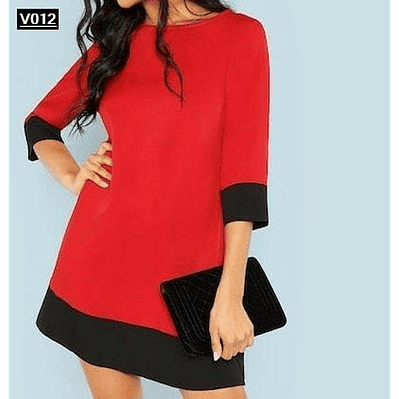 Vestido de moda elegante manga 3/4 cuello  circular