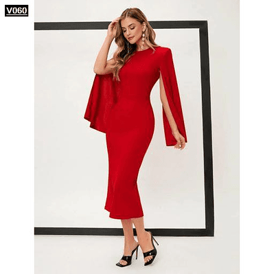 Vestido largo de moda de manga con abertura