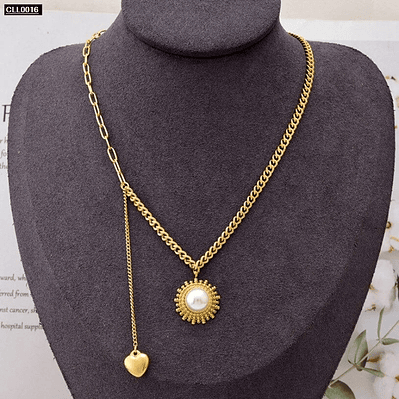 Collar en Acero Diseño de Sol y Perla