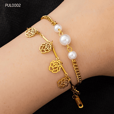 Pulsera en Acero con Perlas y Rosas