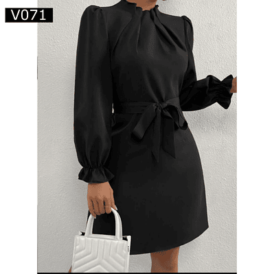 Vestido de Moda Cuello Alto y Manga Bombacha