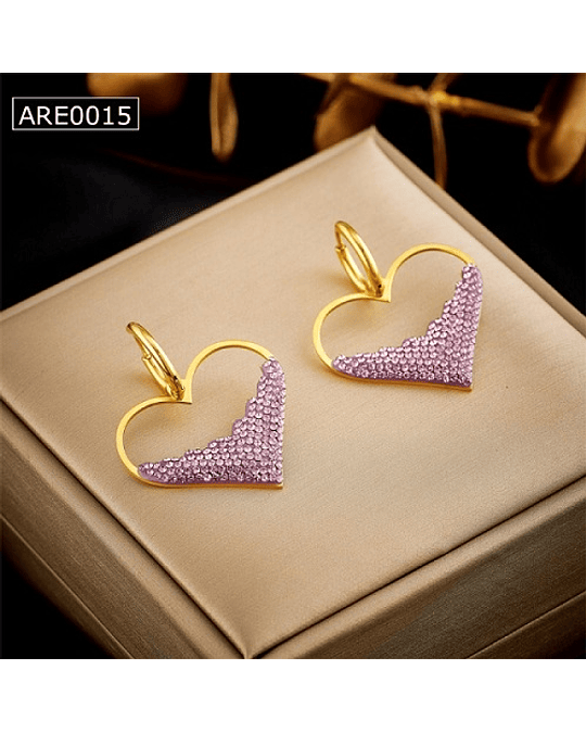 Aretes en Acero Diseño Corazón Con Brillantes