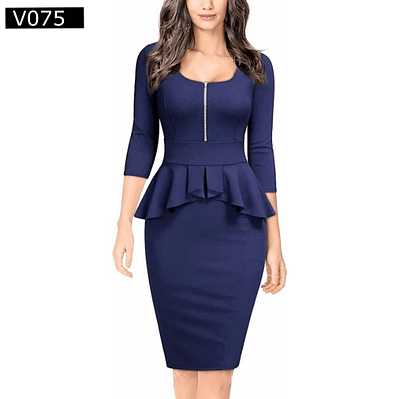 Vestido Elegante Con Cremallera Plateada