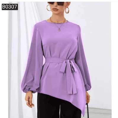 Blusa de Moda suelta con cinturón 
