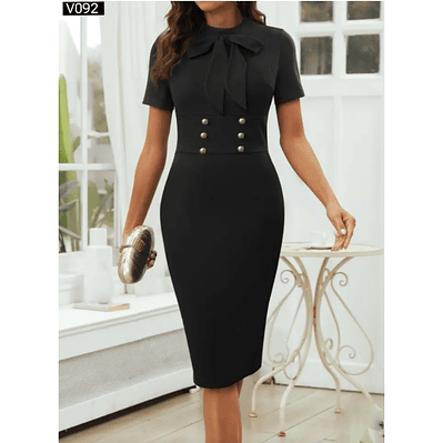 Vestido Elegante con Botones plateados