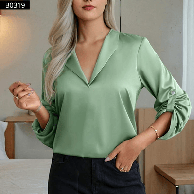 Blusa Satinada Con cuello Solapa