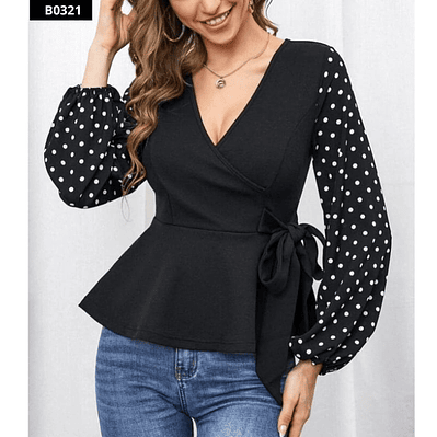 Blusa Cruzada con manga de puntos