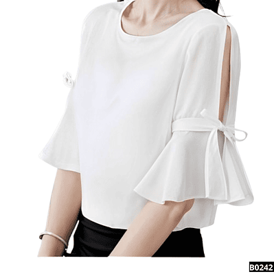 Blusa de moda manga con abertura y moño