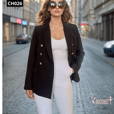 Blazer Cruzado con Botones Dorados