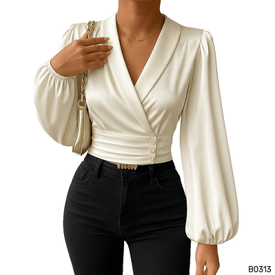 Blusa Elegante satinada con solapa 