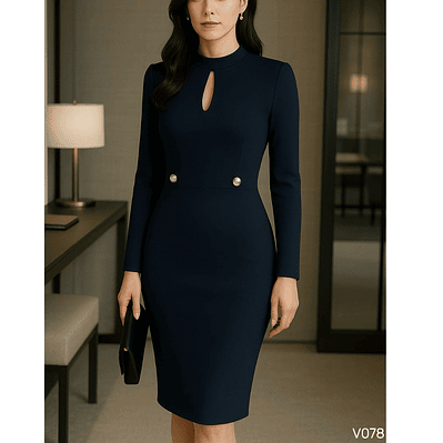 Vestido Elegante Con Botones Plateados