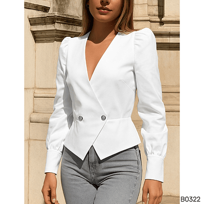 Blusa Elegante Cruzada con Botones Plateados