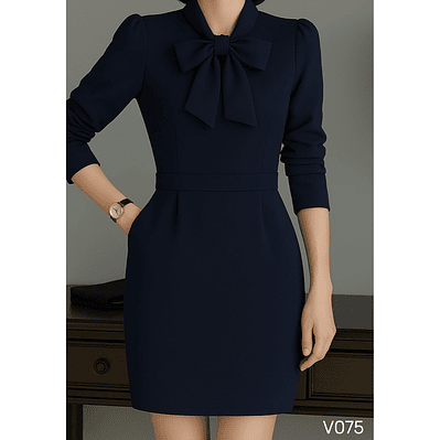 Vestido elegante con bolsillos y moño