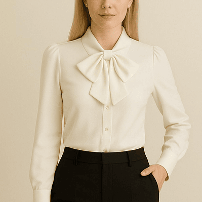 Blusa de moda suelta con moño al cuello 