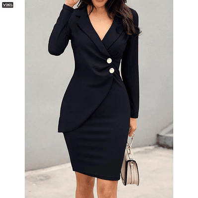 Vestido  cruzado con escote en solapa y botones dorados