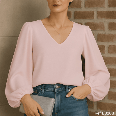 Blusa De Moda Suelta Con Manga Puño Recogido