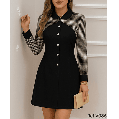 Vestido de Moda Con cuello alto y Botones plateados