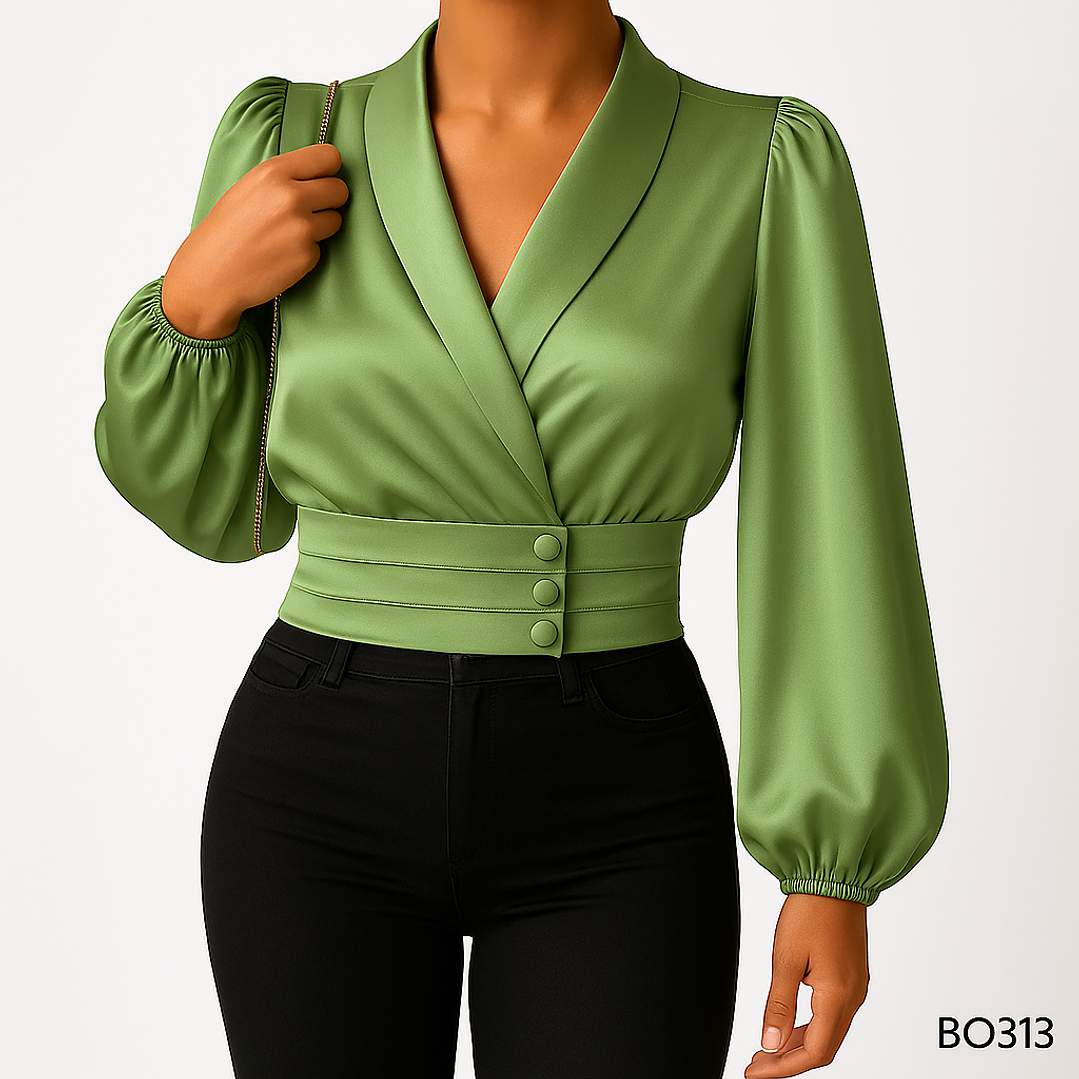 Blusa Elegante satinada con solapa  6