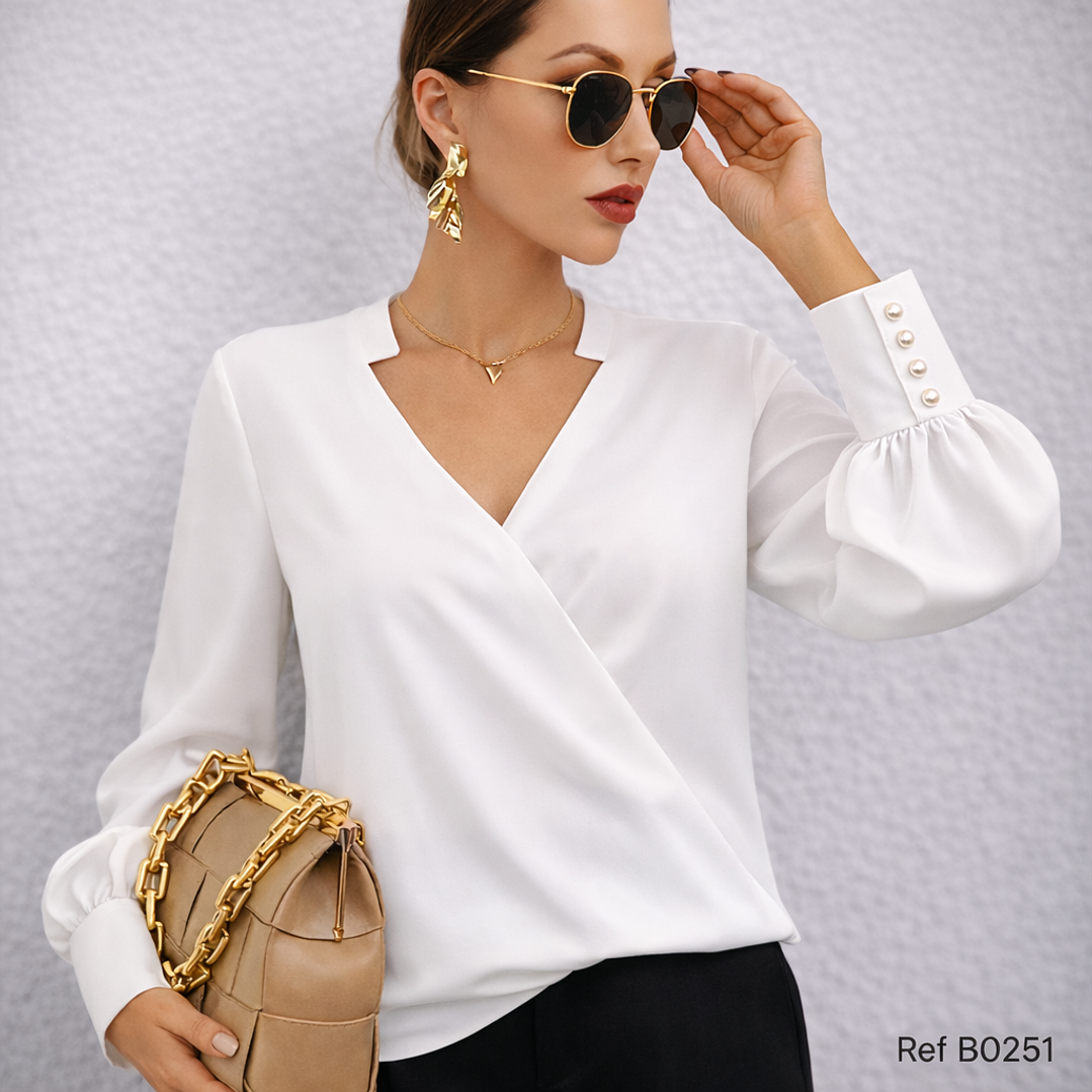 Blusa de moda con escote cruzado 9