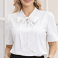 Blusa de moda nudo en el cuello manga corta - Miniatura 1