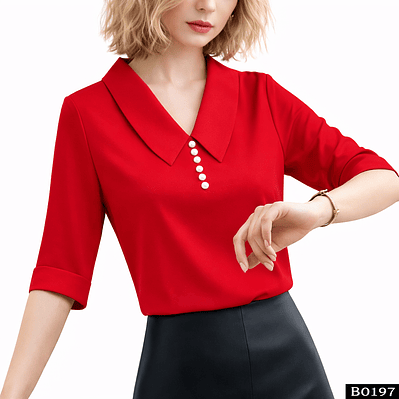 Blusa elegante cuello en v con perlas