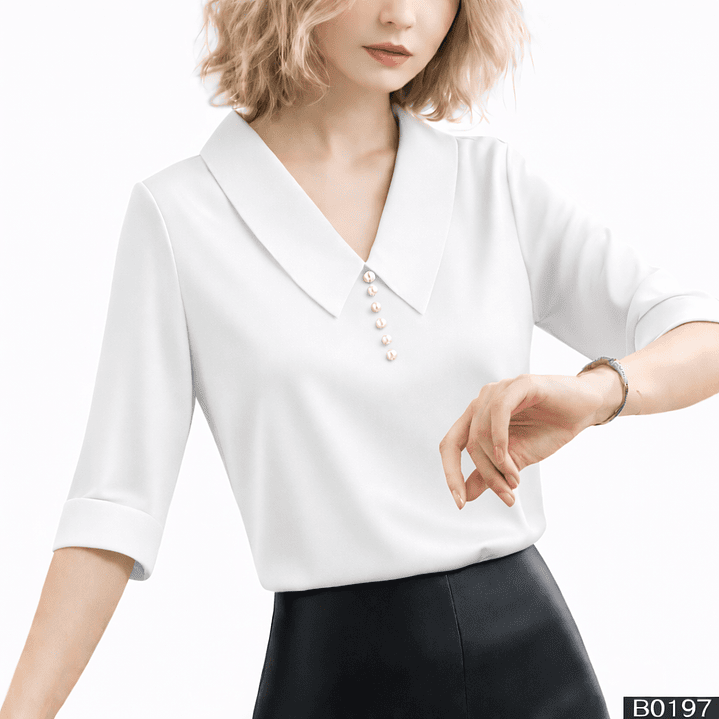 Blusa elegante cuello en v con perlas 8