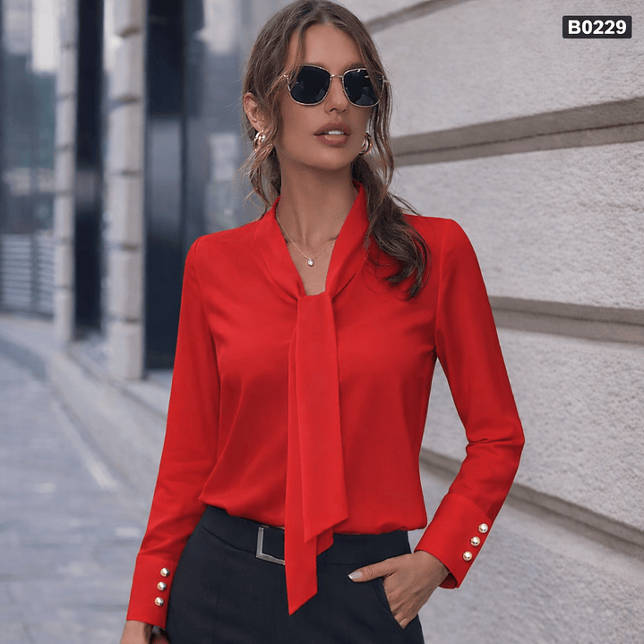 Blusa elegante con cuello anudado 2