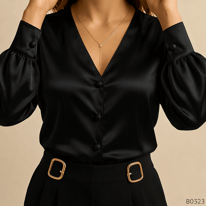 Blusa Satinada con Botones y Puño Decorativo 5