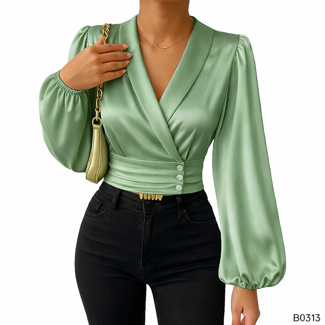 Blusa Elegante satinada con solapa  6