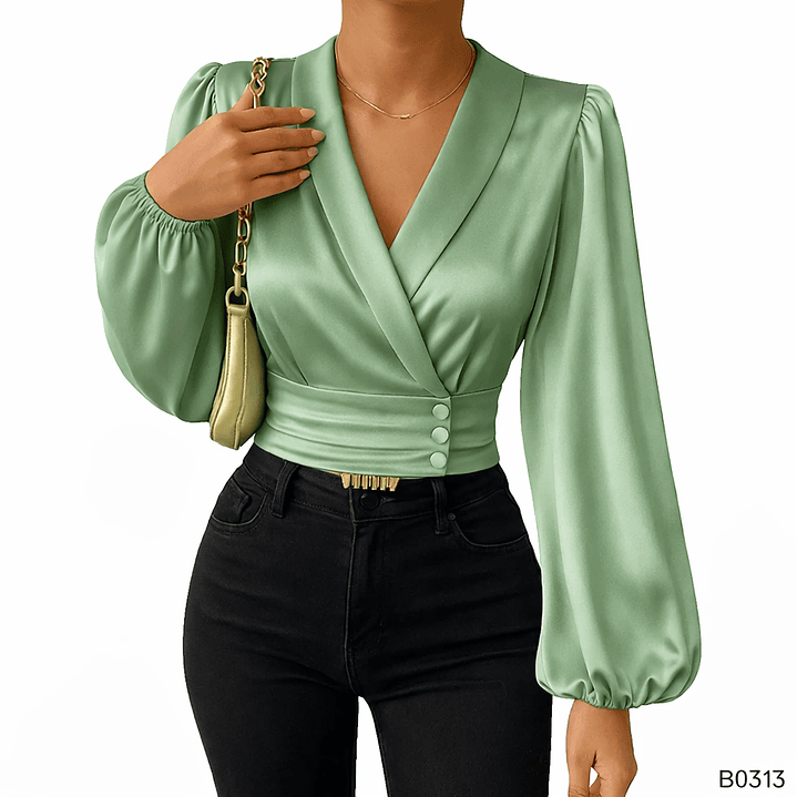 Blusa Elegante satinada con solapa  6