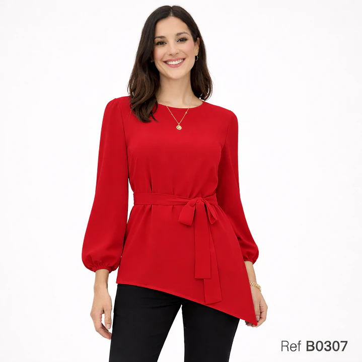 Blusa de Moda suelta con cinturón  4