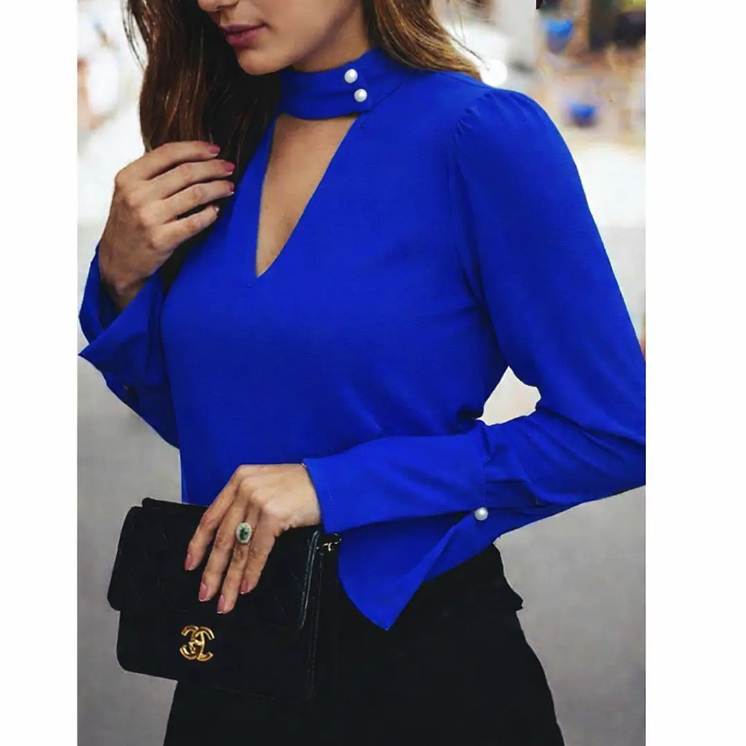 Blusa de moda con perlas en el cuello 1