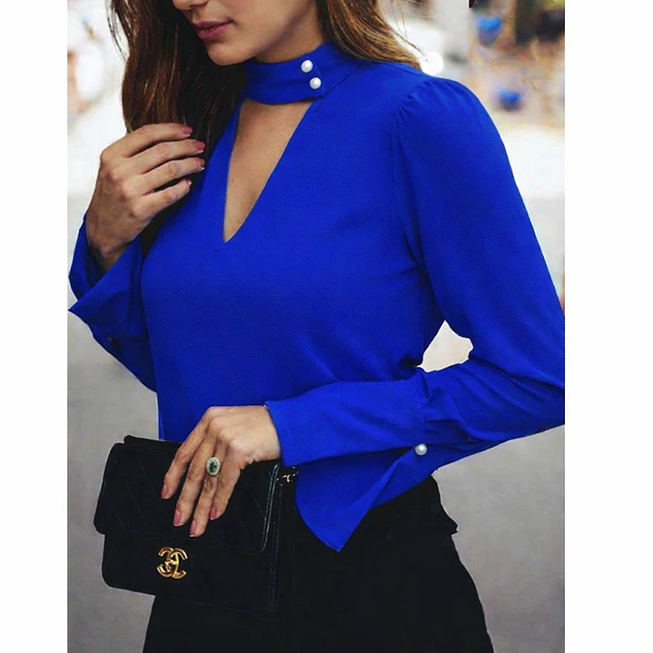Blusa de moda con perlas en el cuello 1
